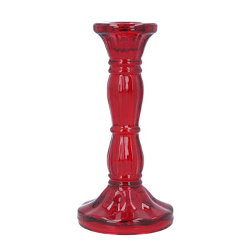 Red Moulded Glass Candlestick (16cm)