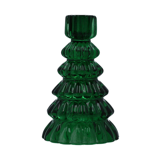 Green Tree Shaped Glass Candle Holder (14cm)