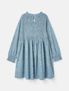 Gracie Blue Shirred Printed Dress