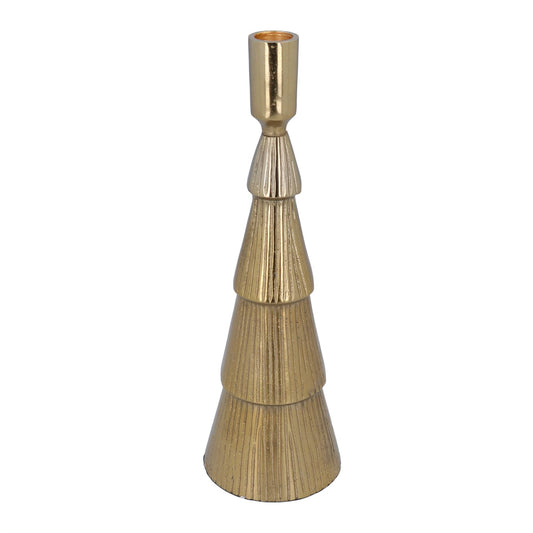 Gold Ribbed Metal Candlestick (30cm)