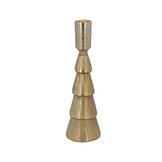 Gold Ribbed Metal Candlestick (22cm)