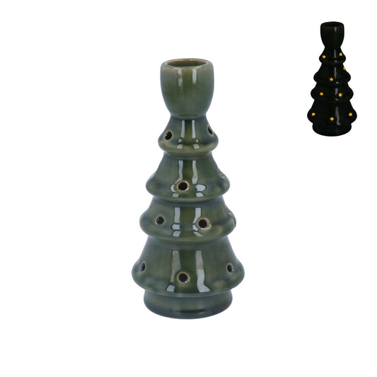 Dark Green Ceramic LED Candlestick (16cm)