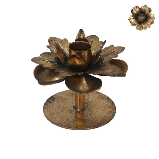 Antique Gold Flower Tin Candlestick (5cm)