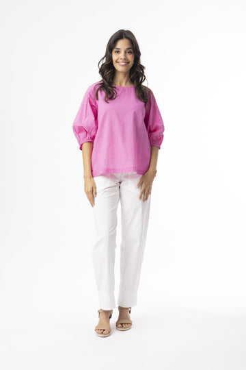 Cotton Slub Essentials Puff Sleeve Top Pink