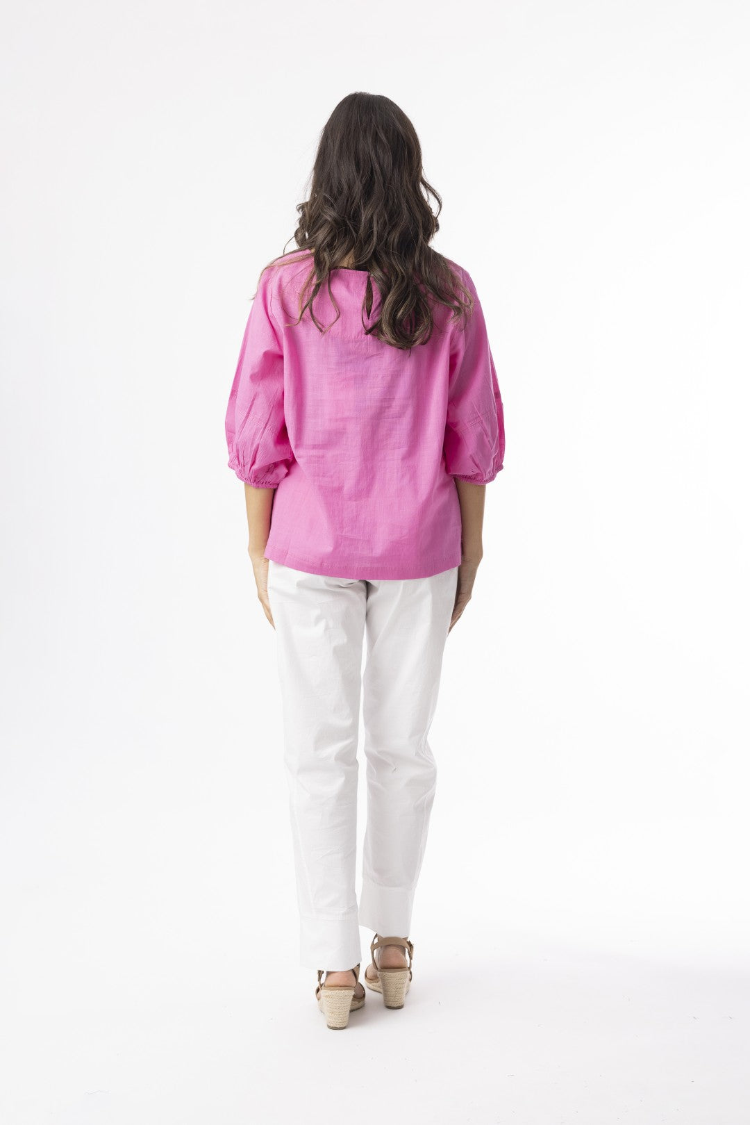 Cotton Slub Essentials Puff Sleeve Top Pink