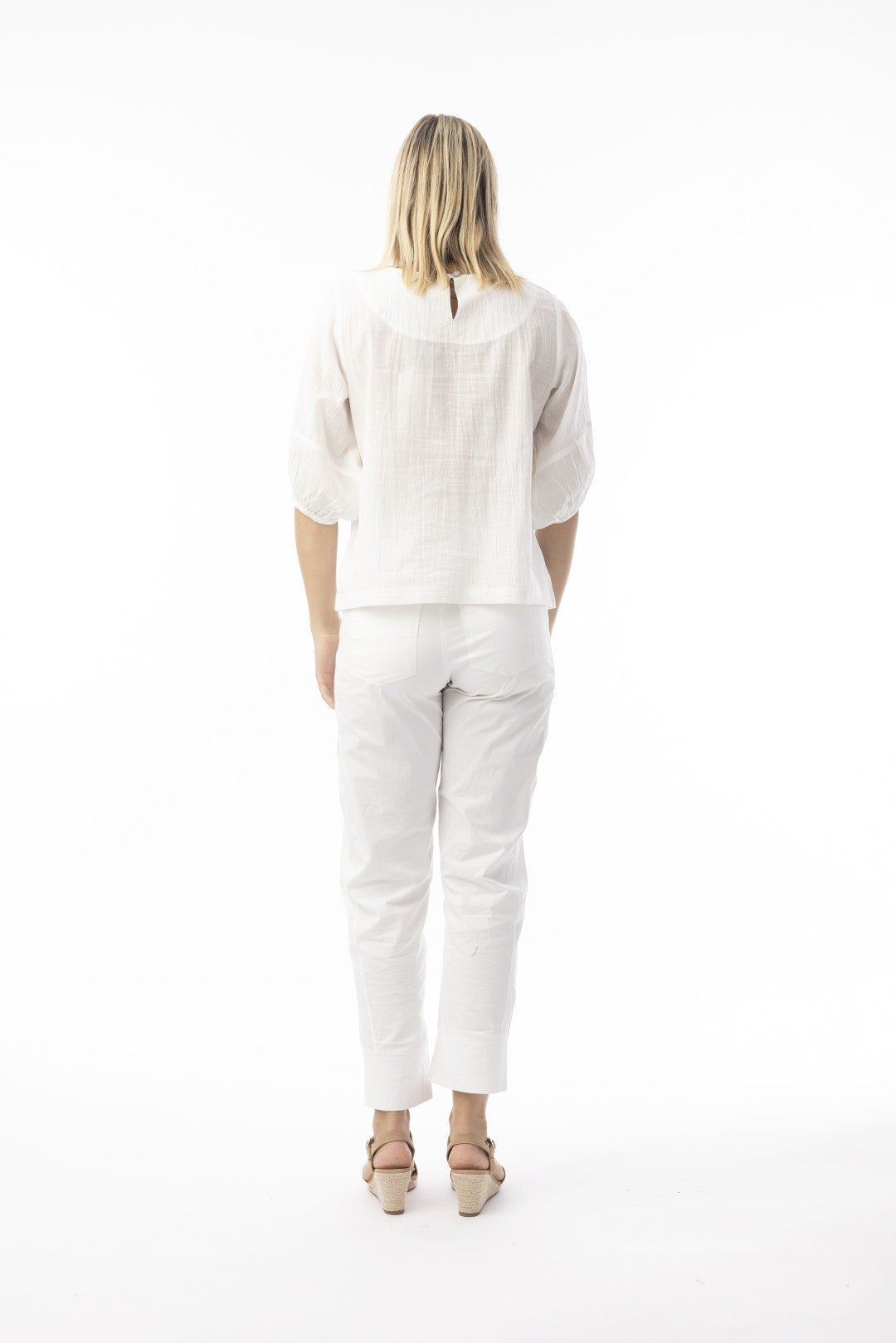Cotton Slub Essentials Puff Sleeve Top White