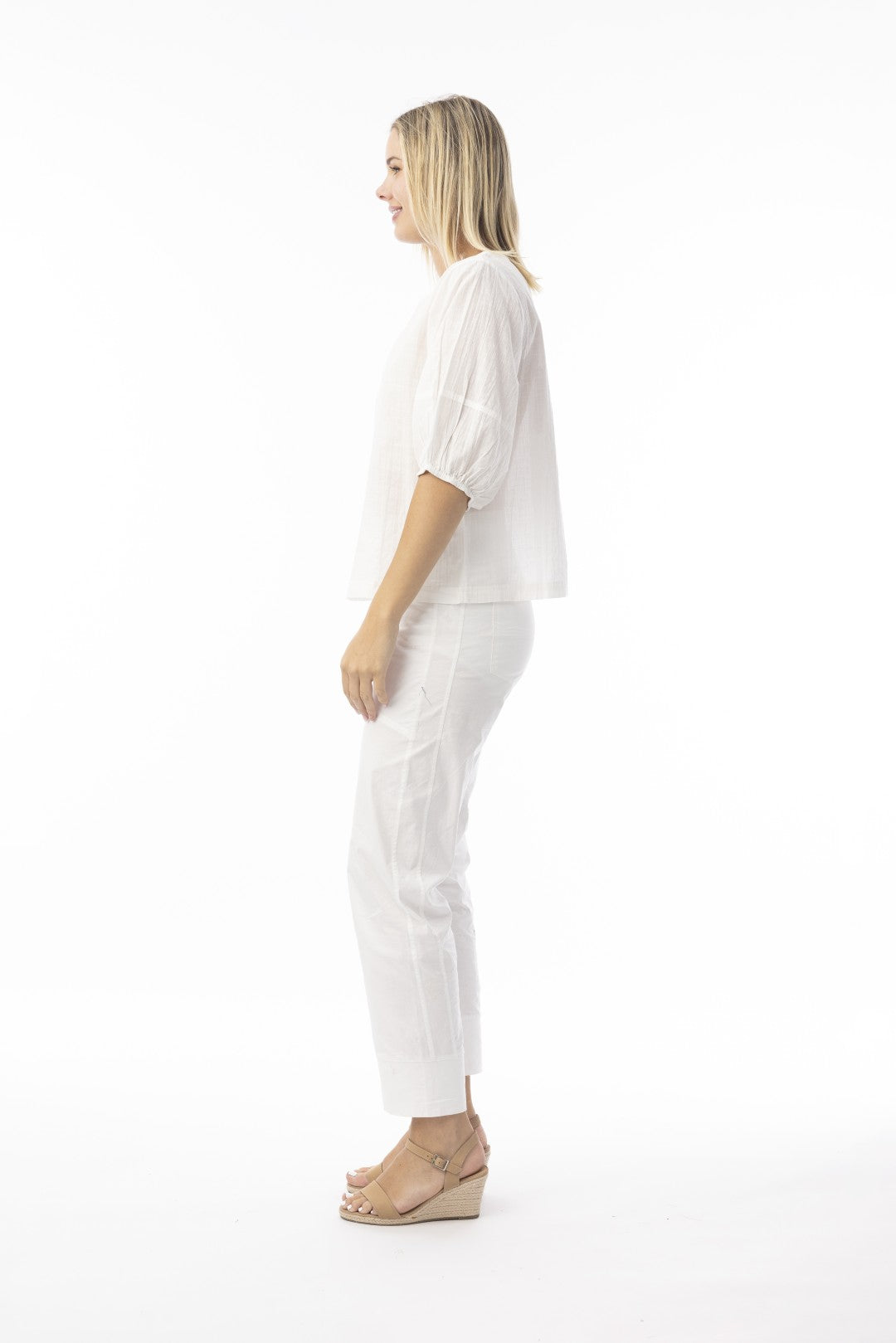 Cotton Slub Essentials Puff Sleeve Top White
