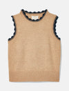 Claudette Oatmeal Scallop Trim Knitted Tank