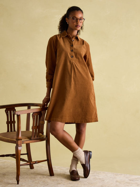 Maple Brown Corduroy Shirt Dress