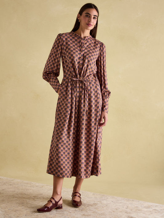 Aster Brown Tie Waist Midi Dress