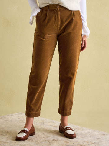 Calla Tan Brown Corduroy Tapered Trousers