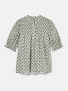 Silvia Green Frill Neck Smocked Blouse