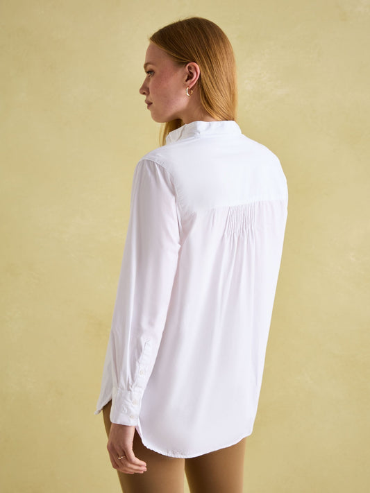 Adeline White Pleated Tuxedo-Style Shirt