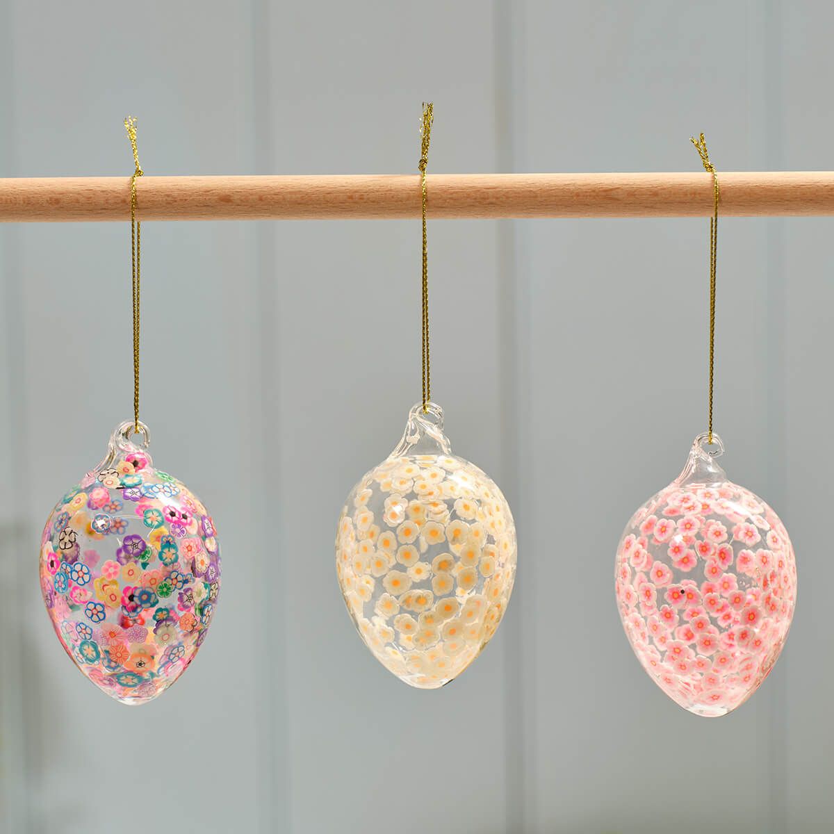 Bunny Hops Floral Glass Hanging Egg