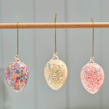 Bunny Hops Floral Glass Hanging Egg