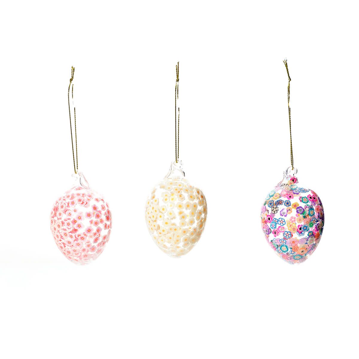 Bunny Hops Floral Glass Hanging Egg