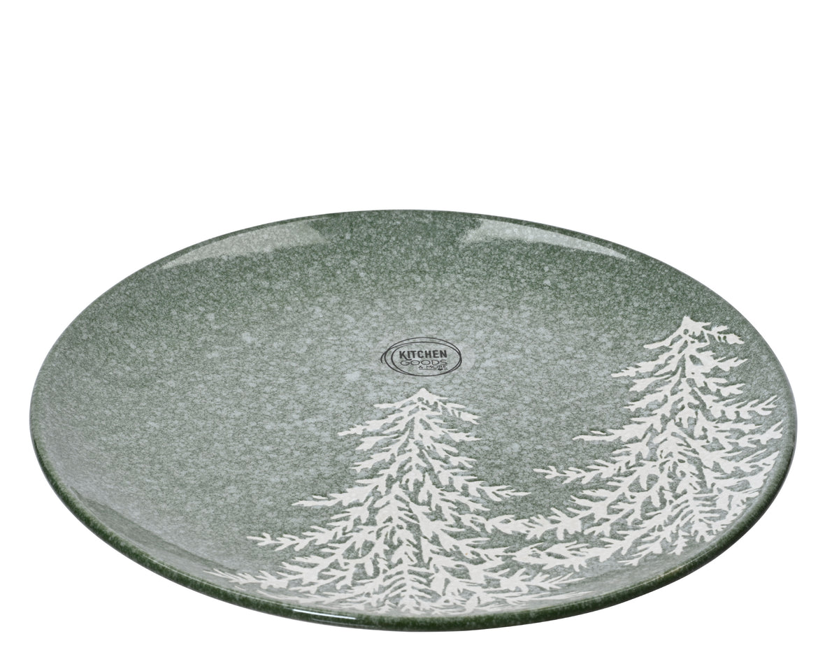 Breakfast Plate – Round Green Earthenware 20 cm with Embossed Tree