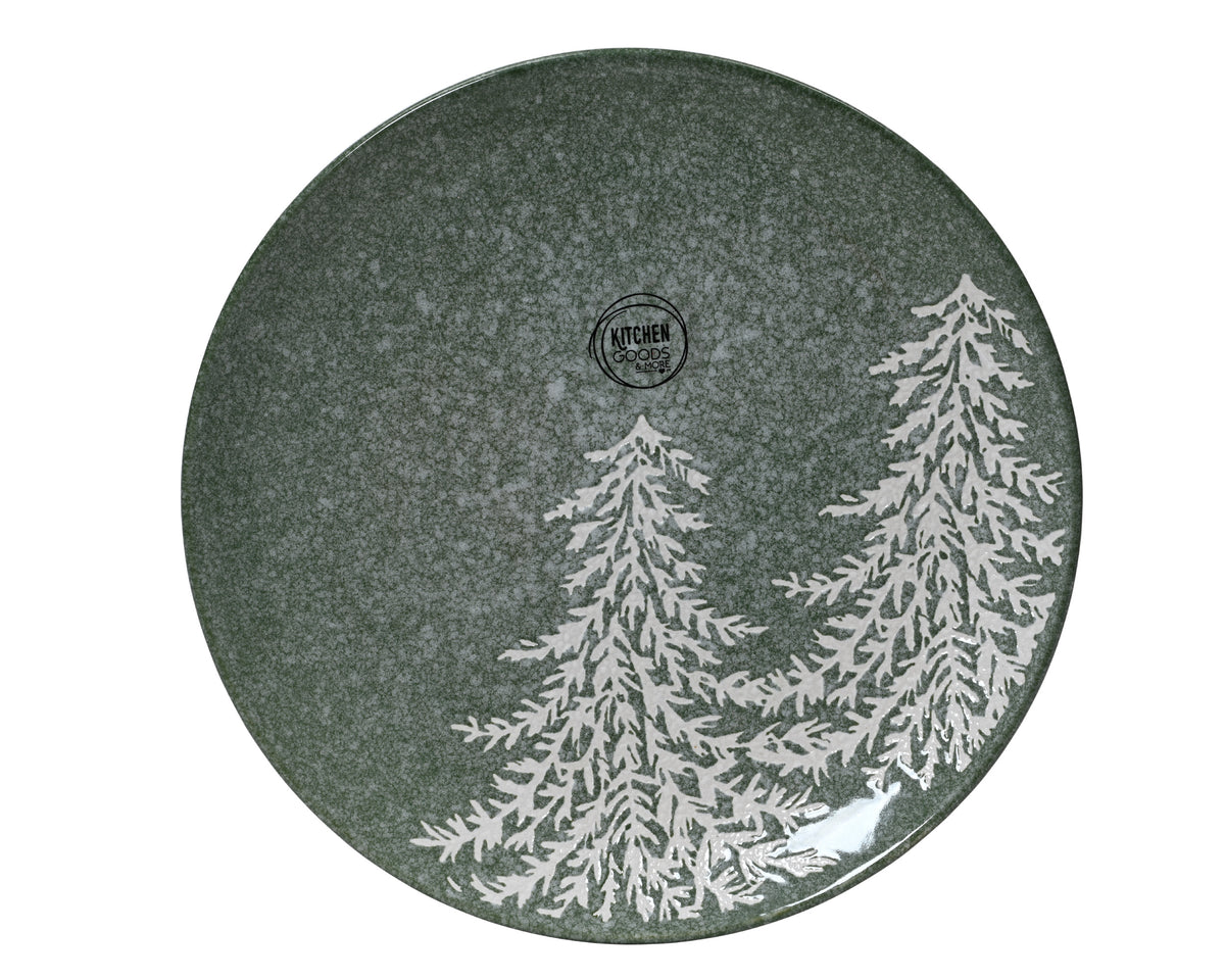 Breakfast Plate – Round Green Earthenware 20 cm with Embossed Tree