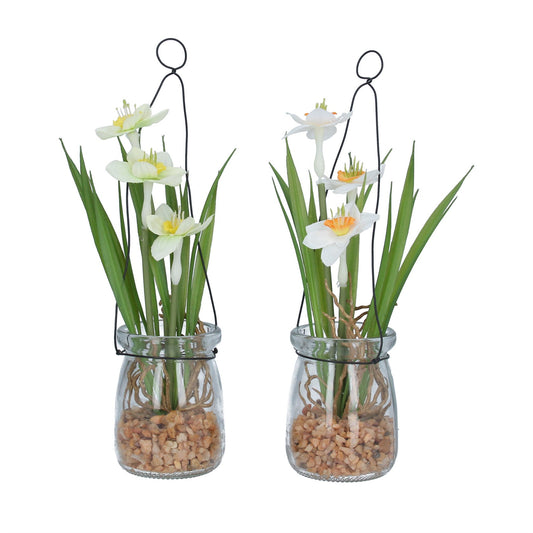 Hanging Faux Narcissus in Glass Pot