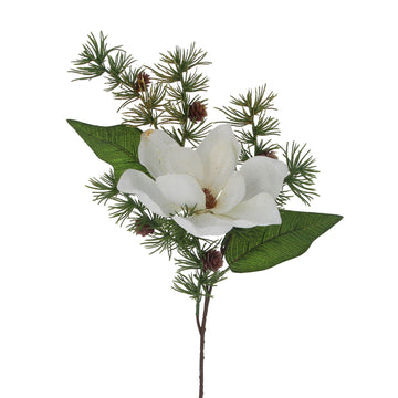 White Fabric Magnolia with Leaf and Fir Branch