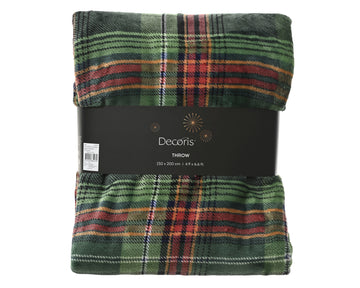 Decoris Green Checked Throw 150 x 200 cm Polyester Flannel