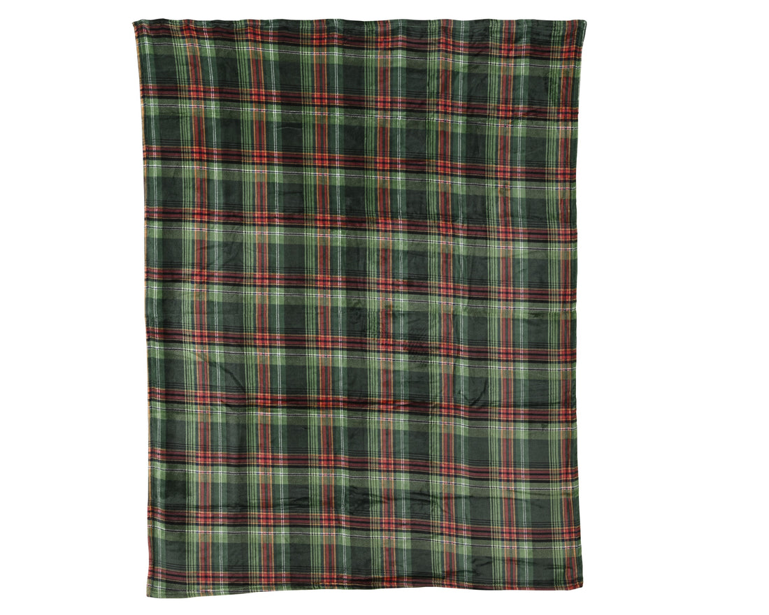Decoris Green Checked Throw 150 x 200 cm Polyester Flannel