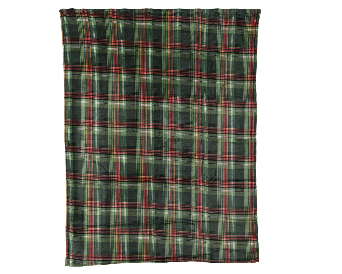 Decoris Green Checked Throw 150 x 200 cm Polyester Flannel