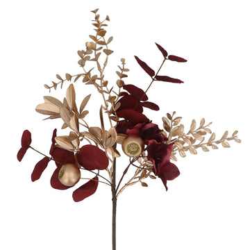 Matt Gold Leaf/Burgundy Flower Spray (47cm)