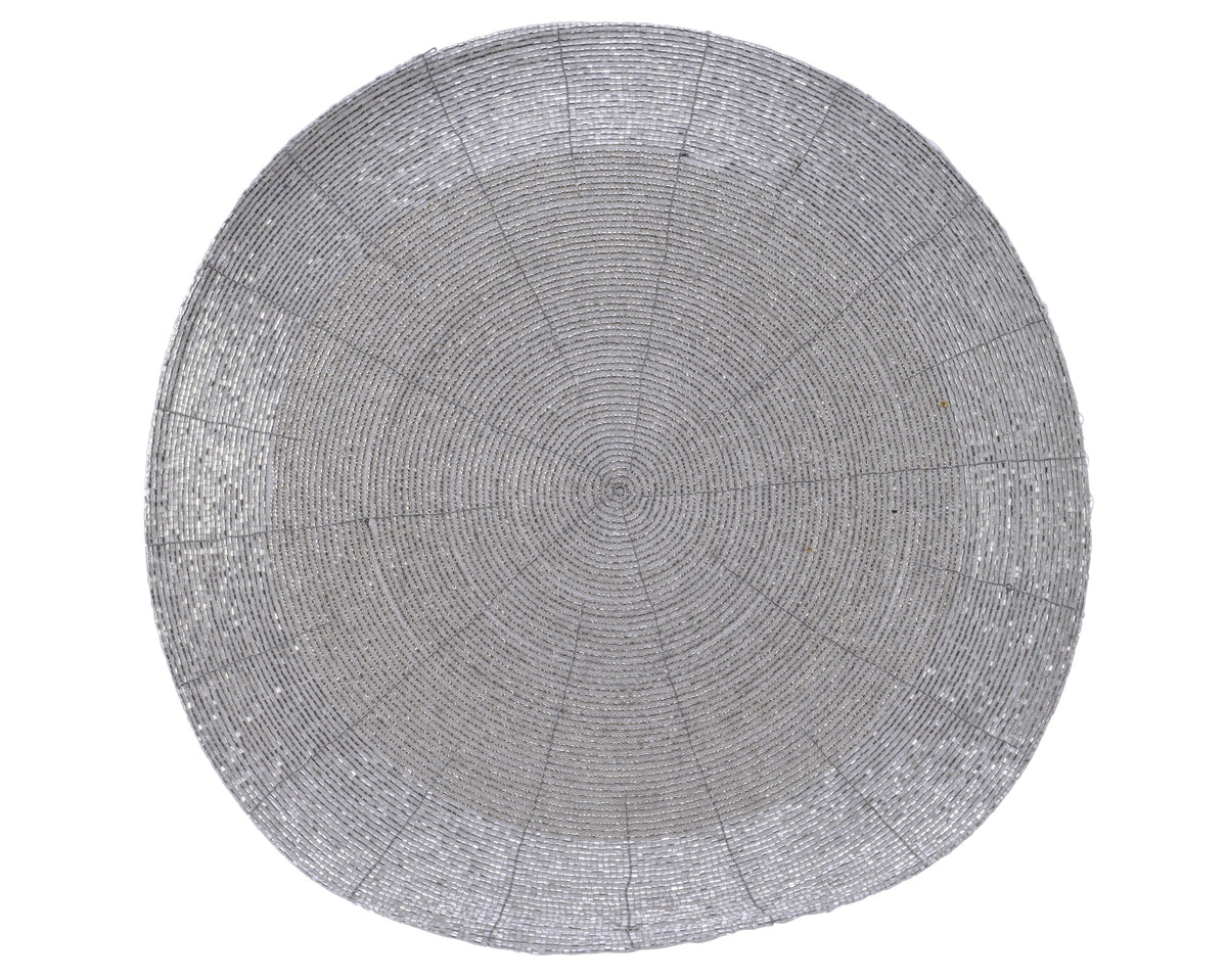 Decoris Round Glass Beaded Silver Placemat 35 cm