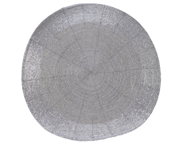 Decoris Round Glass Beaded Silver Placemat 35 cm