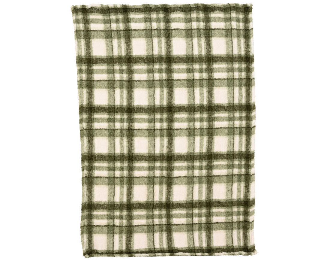 Decoris Green Check Sherpa Throw 130 x 170 cm