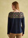 New Harbour Navy Damask Boat Neck Breton Top