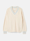 Dibly Cream/Blue Cable Knit Cricket Jumper