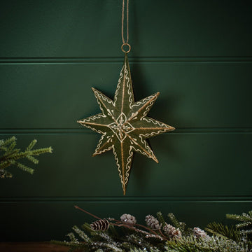 Evergreen Hand Painted Long Green Star Hanger Large
