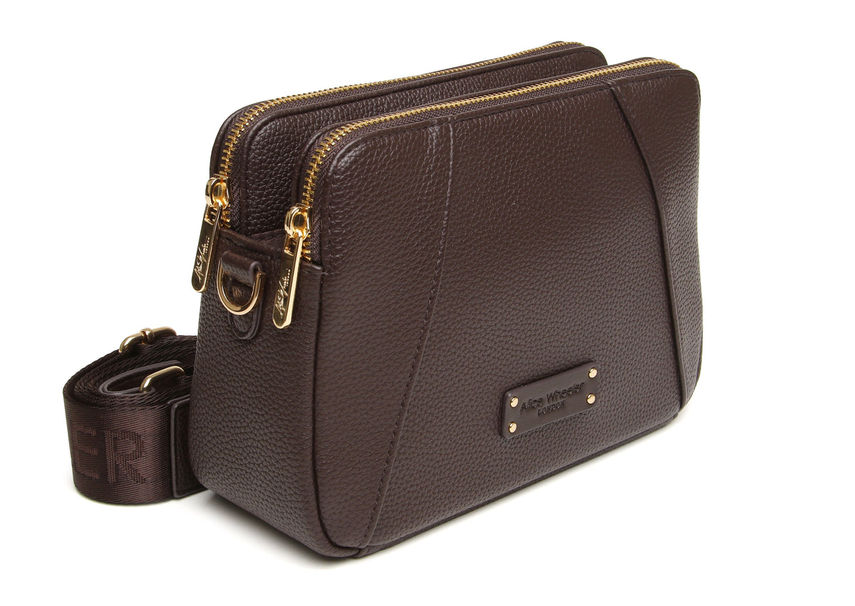 Chocolate Brown - Kensington Crossbody Bag (Double Zip)