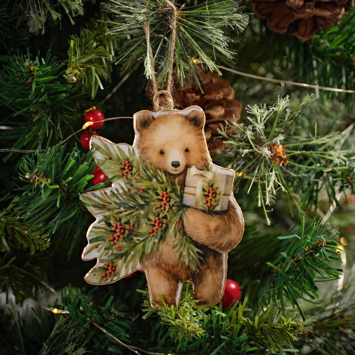 Christmas Metal Shaped Bear with Christmas Tree Hanger
