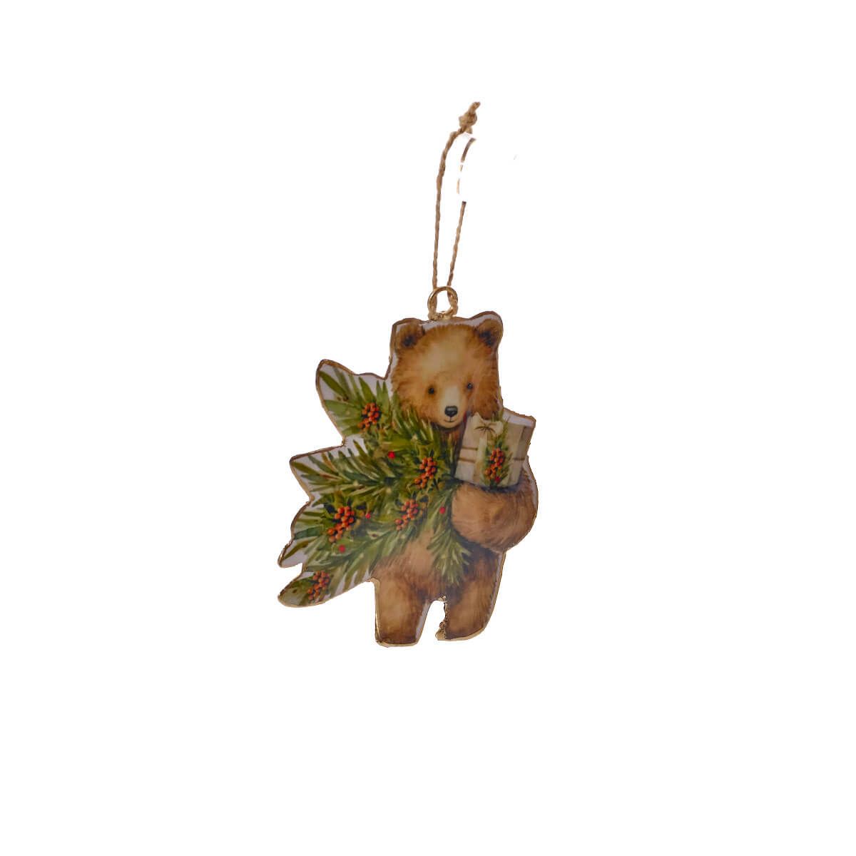 Christmas Metal Shaped Bear with Christmas Tree Hanger