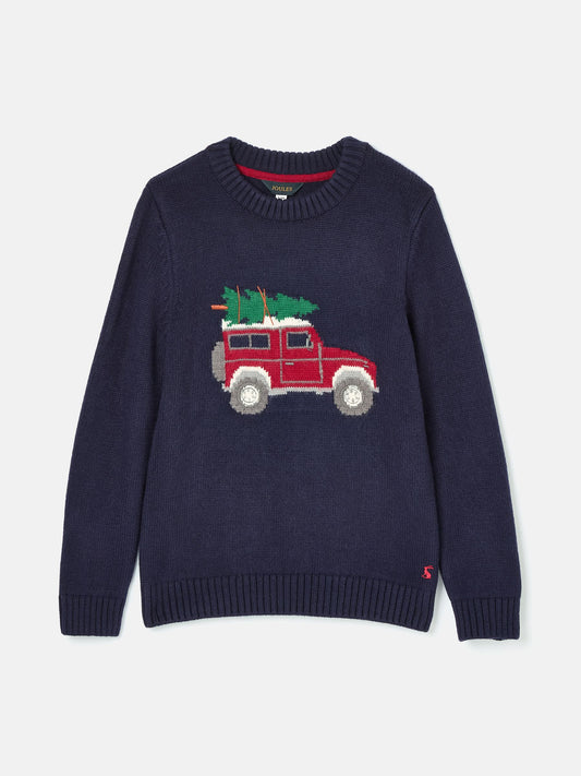 Kids' Cracking Navy Blue Intarsia Knitted Festive Jumper