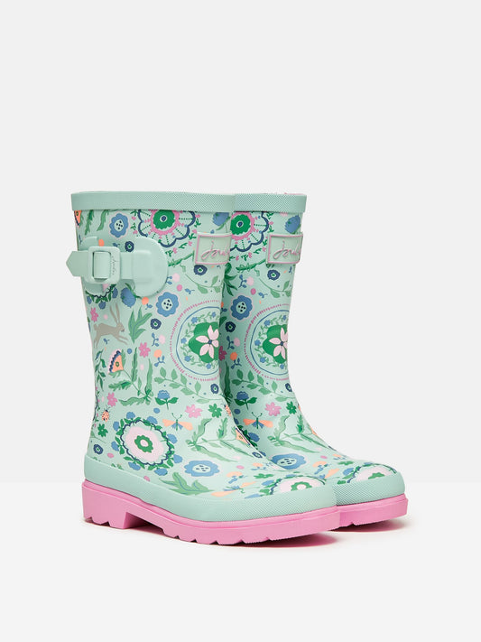 Jnr Teal Blue Printed Wellies