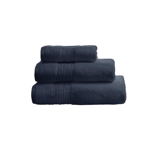 Towel With Linen Blend Insert Border Navy - RUTHERFORD & Co