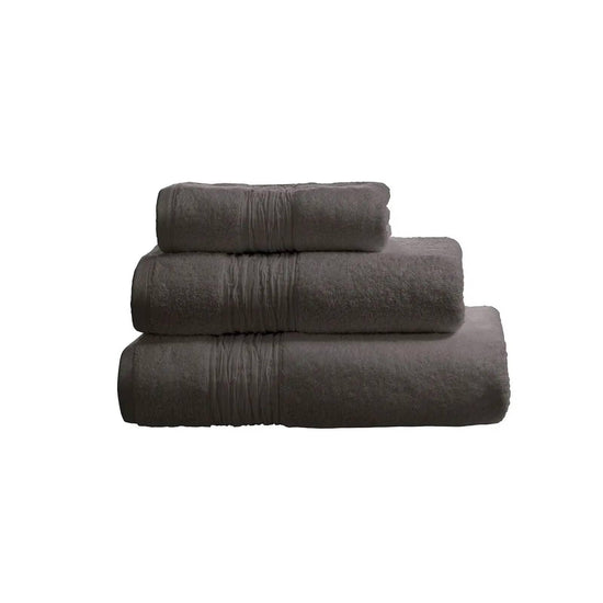 Towel With Linen Blend Insert Border Charcoal - RUTHERFORD & Co