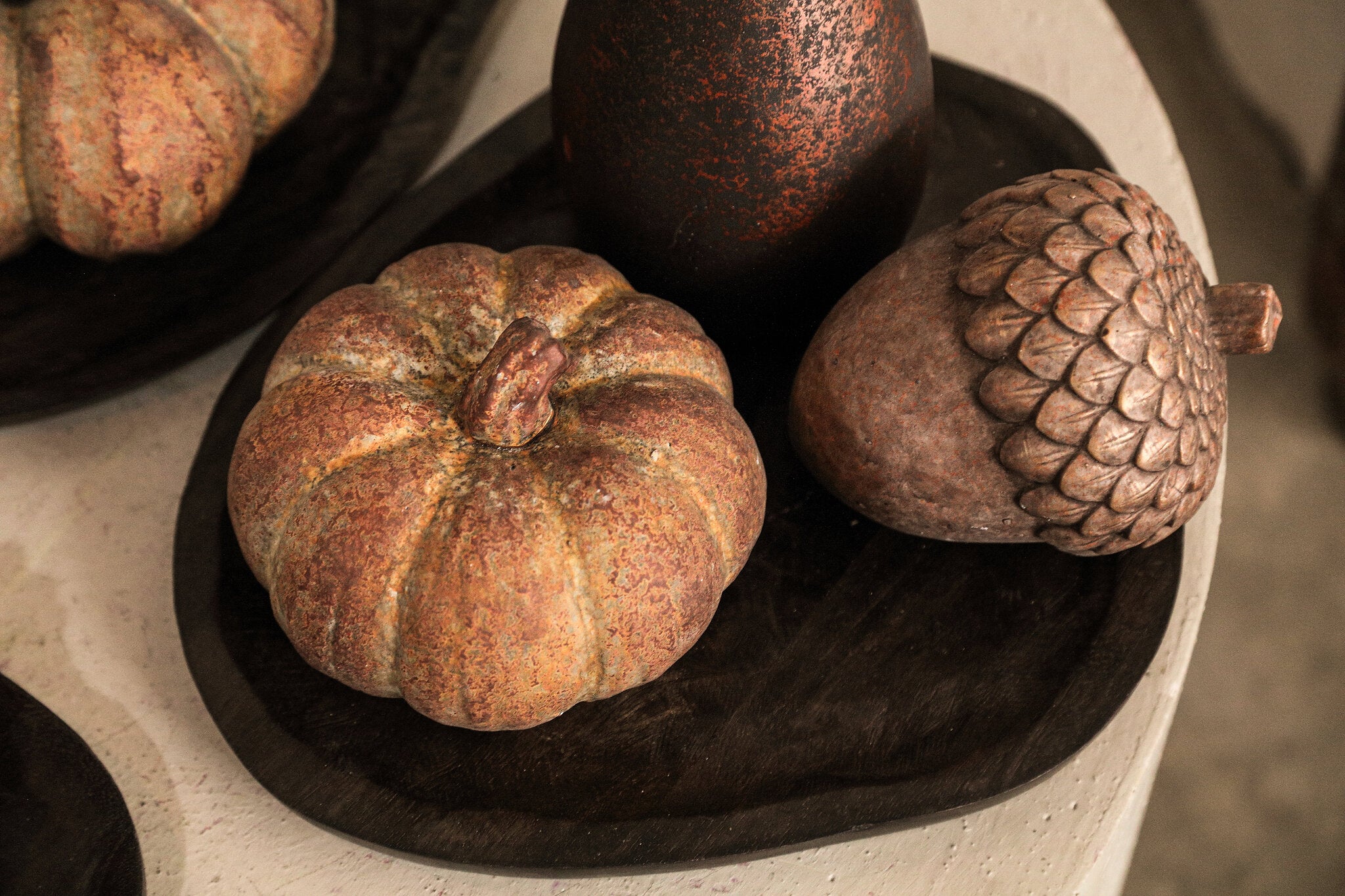 Yosiel Brown Cement Acorn Ornament with Gold Finish