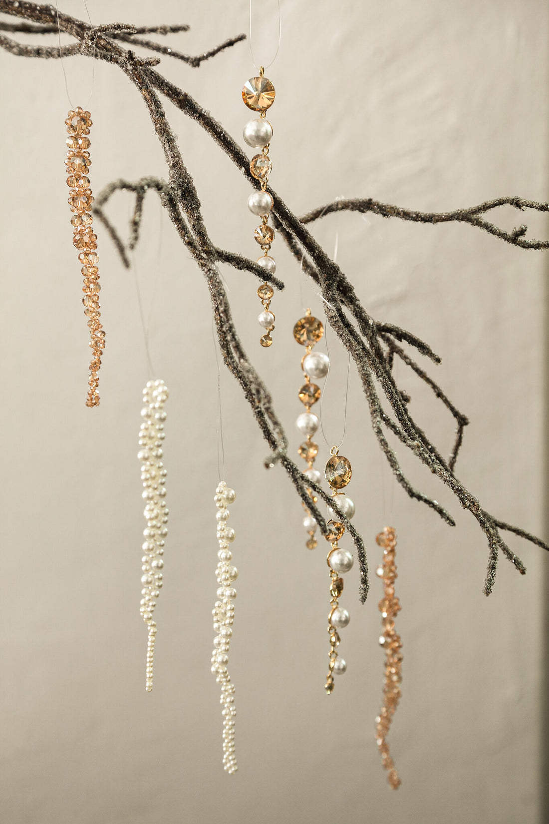 Cathia Champagne Beaded Icicle Hanging Decoration