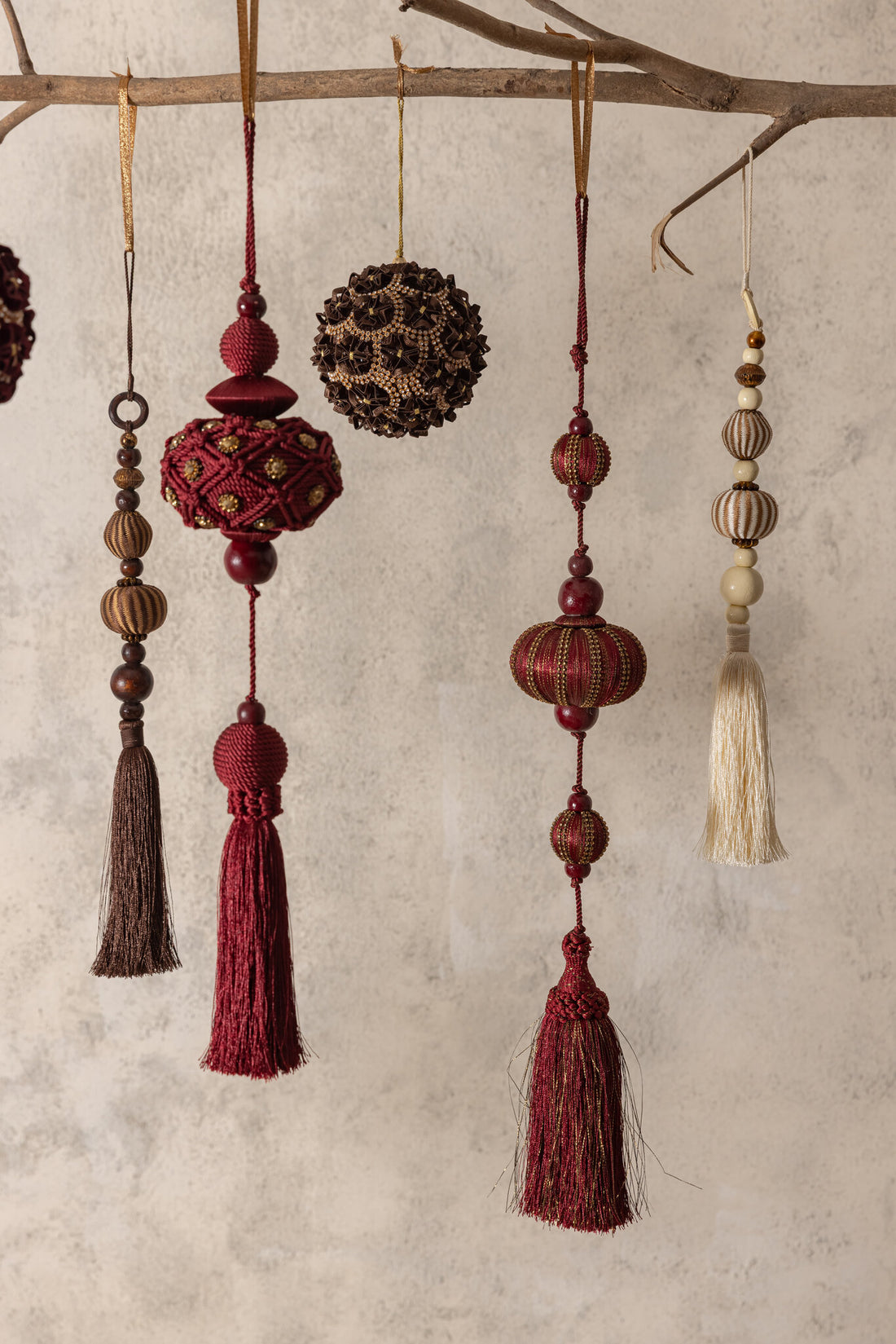 Catie Burgundy Tassel Hanging Decoration with Beads – Design A