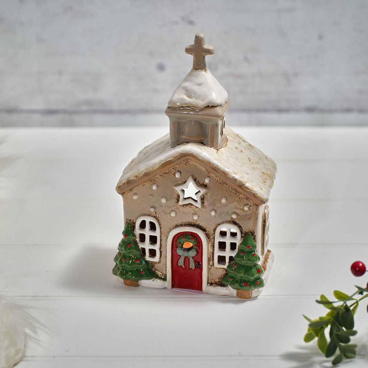 Holly Cottage Stoneware Church Candle Holder