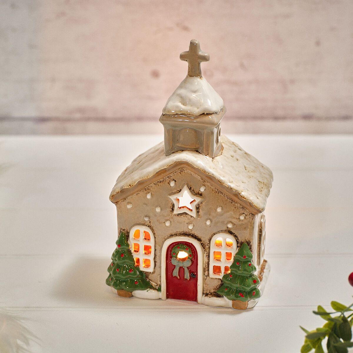 Holly Cottage Stoneware Church Candle Holder