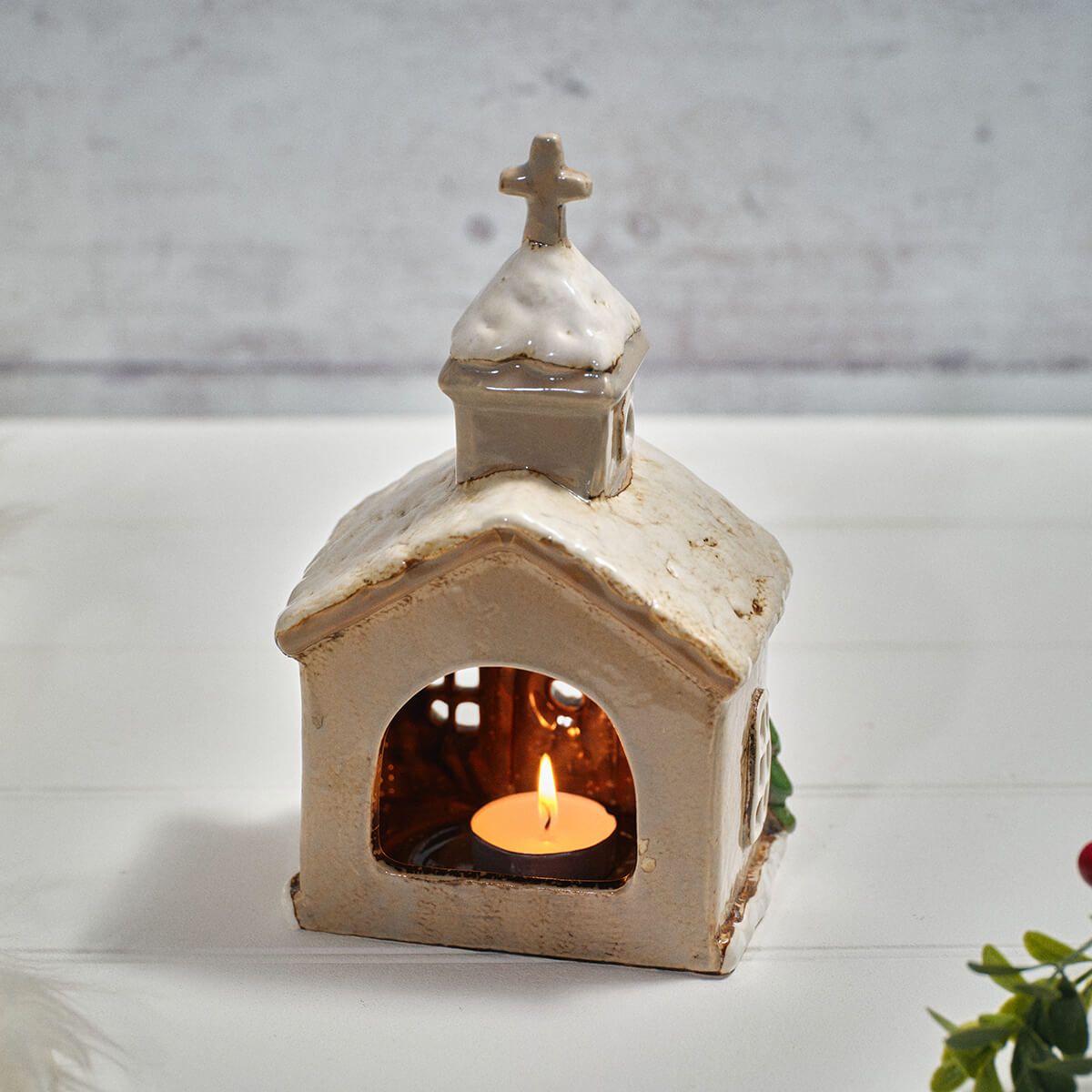 Holly Cottage Stoneware Church Candle Holder
