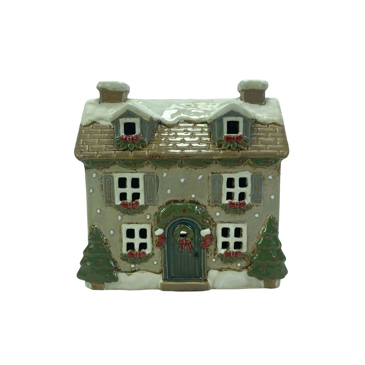 Holly Cottage Stoneware House With Dormer Windows Candle Holder