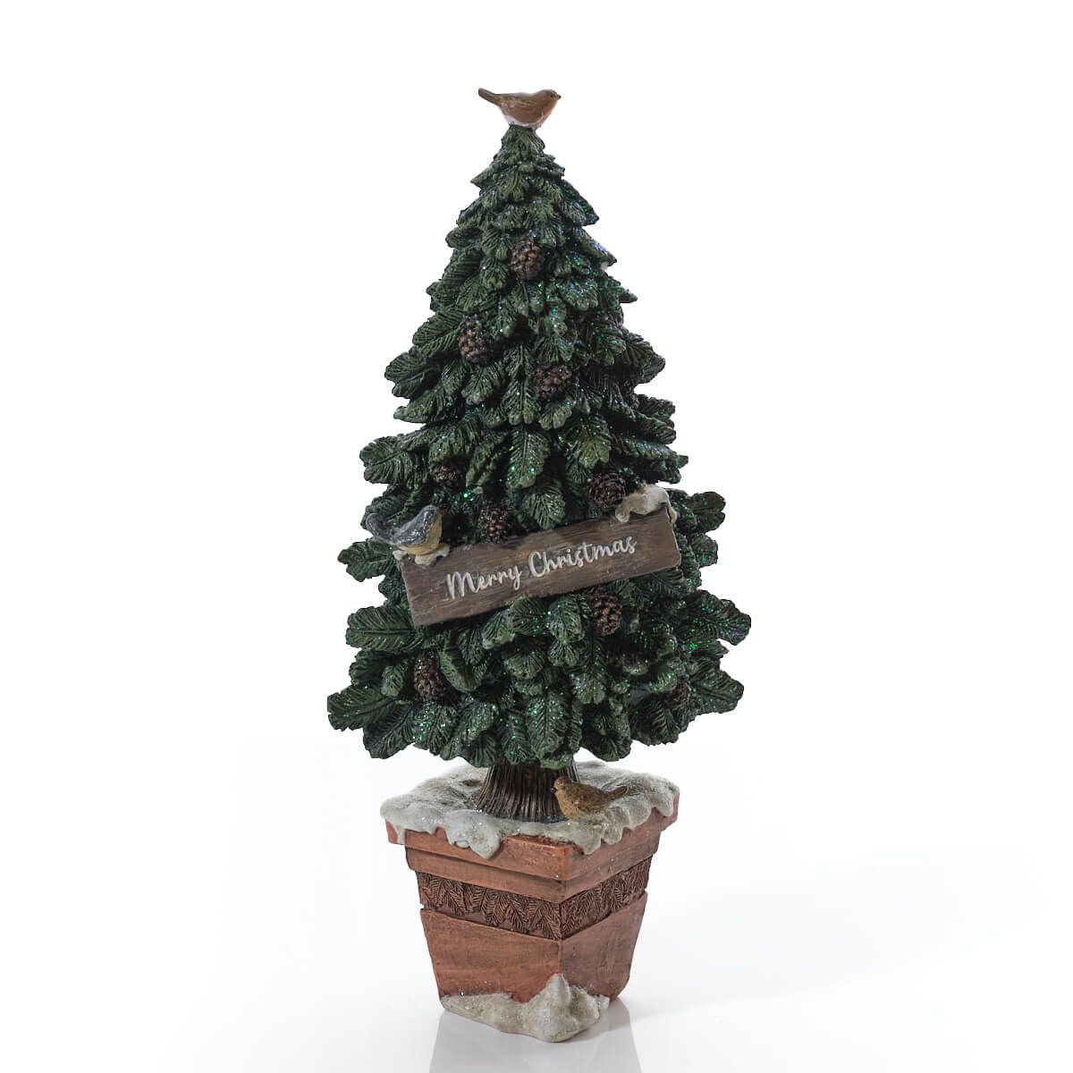Merry Christmas Resin Tree Ornament With Robin