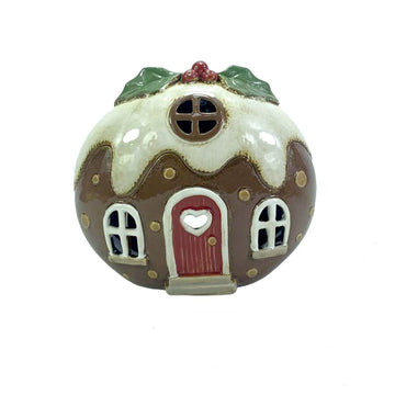Festive Fun Stoneware Pudding House Candle Holder